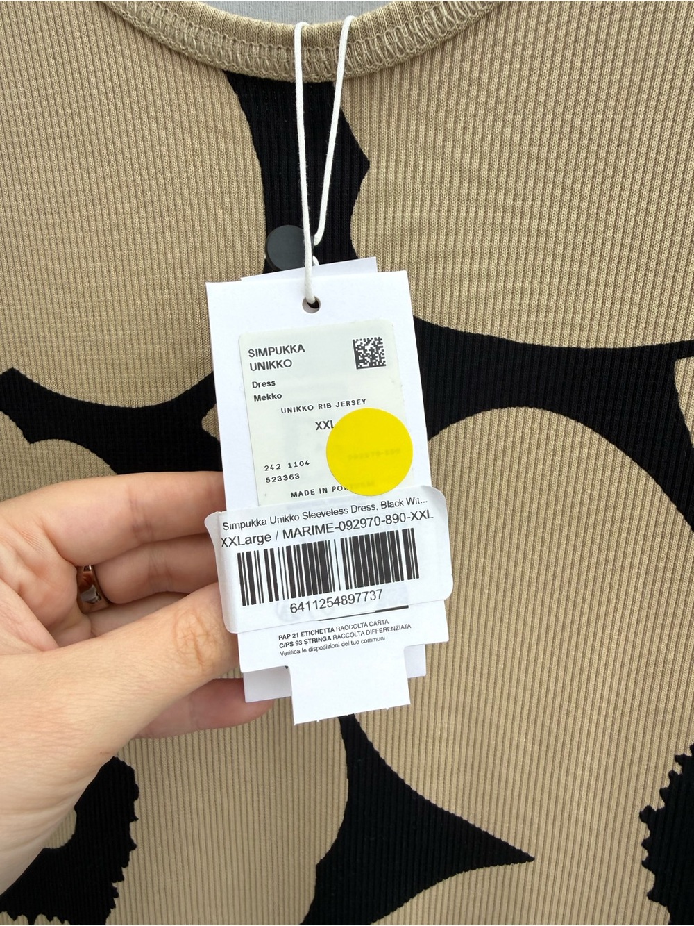 MARIMEKKO Simpukka Unikko Rib Floral Cotton Tank Dress in Beige Black NWT - Picture 6 of 11